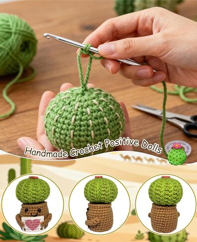 Cute Positive Crochet Emotional Support Small Cactus Collectibles Gifts, Birthday Anniversary House Warming Retirement Gifts for Father Mother, Romantic Handmade Plant for Home Office Desk Decor in Saudi Arabia