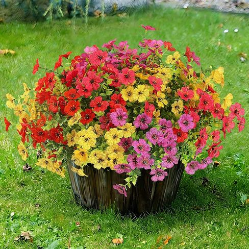 Sggvecsy Artificial Flowers for Outdoors 12 Bundles Realistic Faux Plants UV Resistant Fake Silk Daisy with Eucalyptus for Boxwood Planter Patio Porch Outside Spring Summer Decoration(Mixed 6 Color) in Kuwait