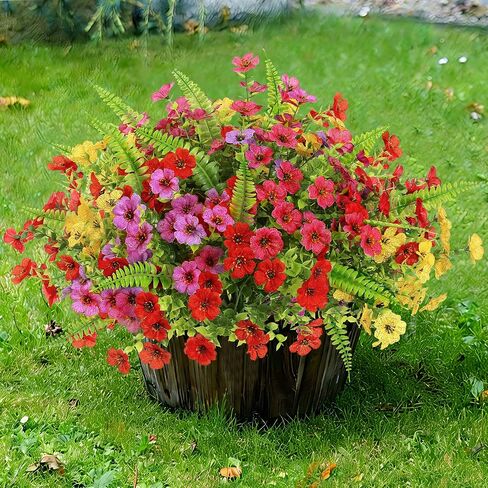 Sggvecsy Artificial Flowers for Outdoors 12 Bundles Realistic Faux Plants UV Resistant Fake Silk Daisy with Eucalyptus for Boxwood Planter Patio Porch Outside Spring Summer Decoration(Mixed 6 Color) in Kuwait