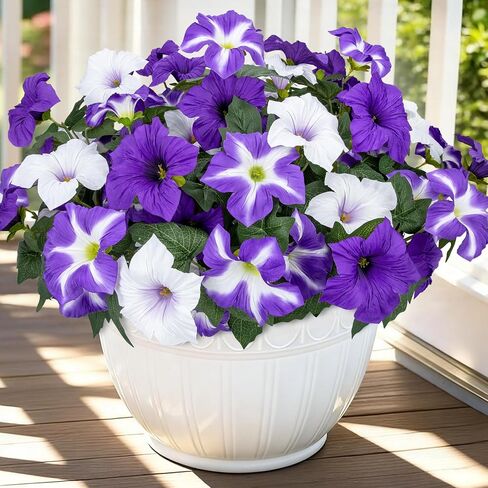 Artificial Flowers for Outdoors, 4 Pcs Realistic Fake Flowers Petunias UV Resistant Silk Morning Glory Faux Plants for Outdoor Planters Balcony Yard Window Box Porch Garden Home Outside Decor in Kuwait