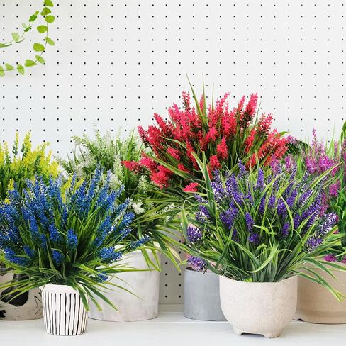 Artificial Flowers for Outdoors, 24 Bundles 6 Colors Fake Lavender Flowers Monkey Grass, Faux Plants Shrubs, UV Resistant Artificial Plants for Outdoor Garden, Window Box, Patio, Wedding Decorations in Saudi Arabia
