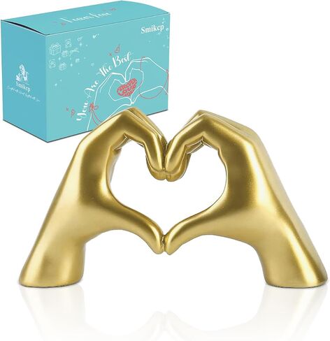 Heart Gesture Sculpture - Modern Gold Resin Hand Heart Statue for Home Decor, Minimalist Aesthetic Room Decor for Shelf, Office Desk, Bookshelf, Coffee Table - Romantic Music Fan (Small) Golden in Saudi Arabia