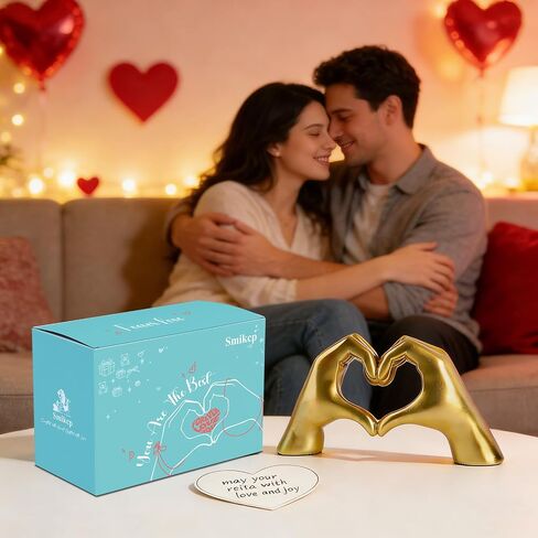 Heart Gesture Sculpture - Modern Gold Resin Hand Heart Statue for Home Decor, Minimalist Aesthetic Room Decor for Shelf, Office Desk, Bookshelf, Coffee Table - Romantic Music Fan (Small) Golden in Kuwait