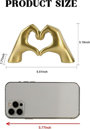 Heart Gesture Sculpture - Modern Gold Resin Hand Heart Statue for Home Decor, Minimalist Aesthetic Room Decor for Shelf, Office Desk, Bookshelf, Coffee Table - Romantic Music Fan (Small) Golden in Kuwait