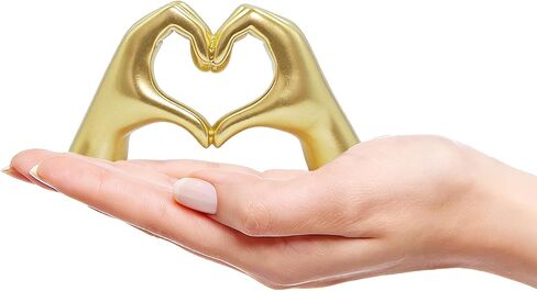 Heart Gesture Sculpture - Modern Gold Resin Hand Heart Statue for Home Decor, Minimalist Aesthetic Room Decor for Shelf, Office Desk, Bookshelf, Coffee Table - Romantic Music Fan (Small) Golden in Kuwait