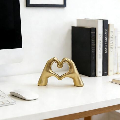 Heart Gesture Sculpture - Modern Gold Resin Hand Heart Statue for Home Decor, Minimalist Aesthetic Room Decor for Shelf, Office Desk, Bookshelf, Coffee Table - Romantic Music Fan (Small) Golden in Kuwait