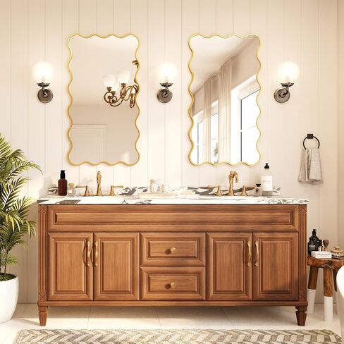 Kelly Miller 24x48 Inch Gold Scalloped Mirror, Large Rectangular Wavy Edge Bathroom Vanity Wall Mirror Decorative for Bedroom Living Room Entryway Fireplace Mantle in Saudi Arabia