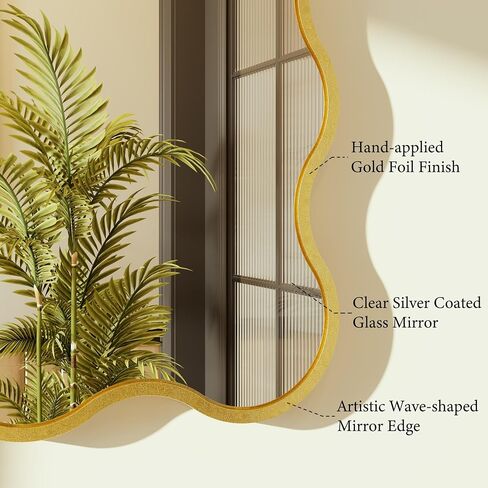 Kelly Miller 24x48 Inch Gold Scalloped Mirror, Large Rectangular Wavy Edge Bathroom Vanity Wall Mirror Decorative for Bedroom Living Room Entryway Fireplace Mantle in Saudi Arabia