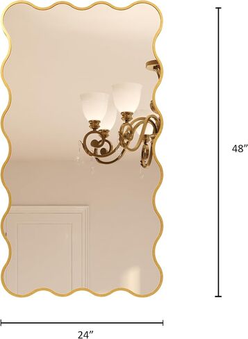 Kelly Miller 24x48 Inch Gold Scalloped Mirror, Large Rectangular Wavy Edge Bathroom Vanity Wall Mirror Decorative for Bedroom Living Room Entryway Fireplace Mantle in Saudi Arabia