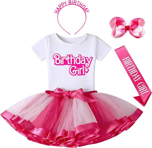 Birthday Girl Outfit Includes Girls Birthday Shirt Tutu Skirt Set with Headband Hair Bow & Sash 2-8Years in Saudi Arabia