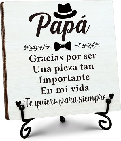 Spanish Dad Gifts from Daughter, Father's Day Thanksgiving Gift, Birthday Gifts for Dad, Regalos Para Papá Wooden Sign with Stand, Home Office Desk Decor Presents for Dads, 5" x 5"-B13 in Saudi Arabia
