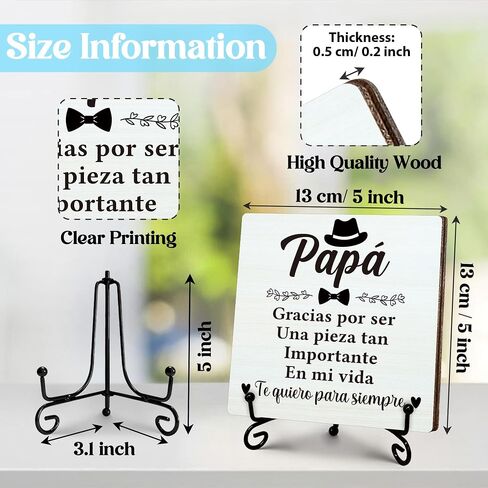 Spanish Dad Gifts from Daughter, Father's Day Thanksgiving Gift, Birthday Gifts for Dad, Regalos Para Papá Wooden Sign with Stand, Home Office Desk Decor Presents for Dads, 5" x 5"-B13 in Saudi Arabia