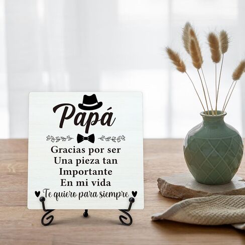 Spanish Dad Gifts from Daughter, Father's Day Thanksgiving Gift, Birthday Gifts for Dad, Regalos Para Papá Wooden Sign with Stand, Home Office Desk Decor Presents for Dads, 5" x 5"-B13 in Saudi Arabia