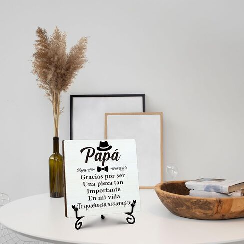Spanish Dad Gifts from Daughter, Father's Day Thanksgiving Gift, Birthday Gifts for Dad, Regalos Para Papá Wooden Sign with Stand, Home Office Desk Decor Presents for Dads, 5" x 5"-B13 in Saudi Arabia