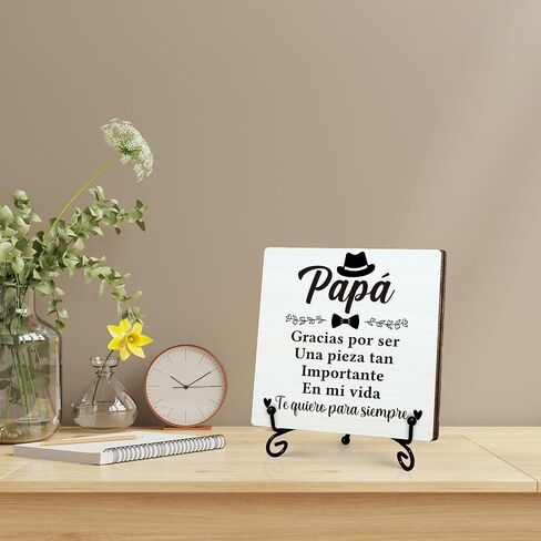 Spanish Dad Gifts from Daughter, Father's Day Thanksgiving Gift, Birthday Gifts for Dad, Regalos Para Papá Wooden Sign with Stand, Home Office Desk Decor Presents for Dads, 5" x 5"-B13 in Saudi Arabia
