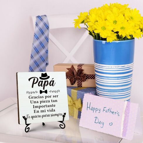 Spanish Dad Gifts from Daughter, Father's Day Thanksgiving Gift, Birthday Gifts for Dad, Regalos Para Papá Wooden Sign with Stand, Home Office Desk Decor Presents for Dads, 5" x 5"-B13 in Saudi Arabia