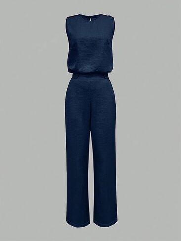 Sleeveless Jumpsuit Set Belted Waist Wide-Leg Pants Lightweight Fabric for Casual Office Brunch Daily Outings in Kuwait