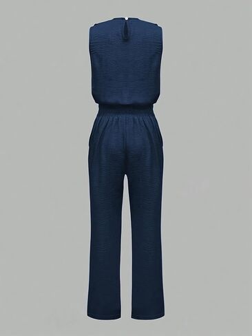 Sleeveless Jumpsuit Set Belted Waist Wide-Leg Pants Lightweight Fabric for Casual Office Brunch Daily Outings in Kuwait
