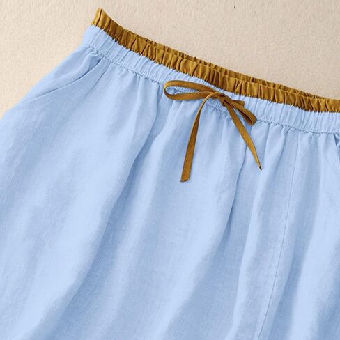 Linen Skirts for Women Cotton A-Line Flowy Midi Skirt with Contrast Drawstring Waist and Pockets Casual Summer Dress in Kuwait