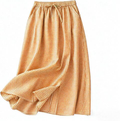 Linen Skirts for Women Cotton A-Line Flowy Midi Skirt with Contrast Drawstring Waist and Pockets Casual Summer Dress in Kuwait