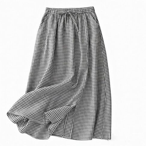 Linen Skirts for Women Cotton A-Line Flowy Midi Skirt with Contrast Drawstring Waist and Pockets Casual Summer Dress in Kuwait