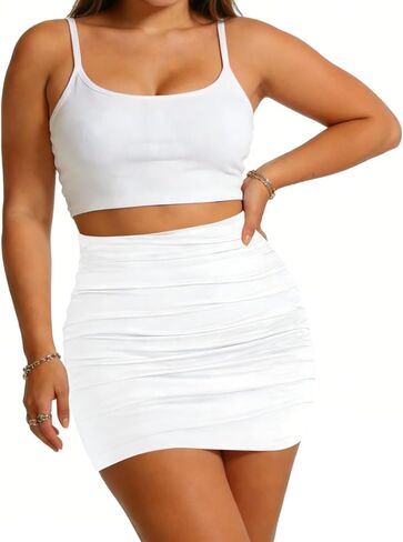 Women's Ruched Mini Skirt High Stretch Bodycon Elastic Waist Short Skirt for Daily Casual Party Business Wear in Saudi Arabia