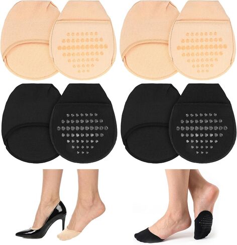 4 Pairs Toe Socks for Mules Heels, Mule Socks for Women & Mules with Cushioned Ball of Foot, Cotton with Sponge Padding & Silicone Grip (Nude/Black) in Kuwait