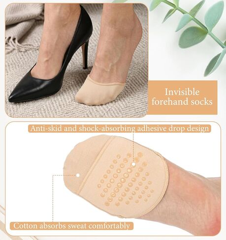 4 Pairs Toe Socks for Mules Heels, Mule Socks for Women & Mules with Cushioned Ball of Foot, Cotton with Sponge Padding & Silicone Grip (Nude/Black) in Kuwait