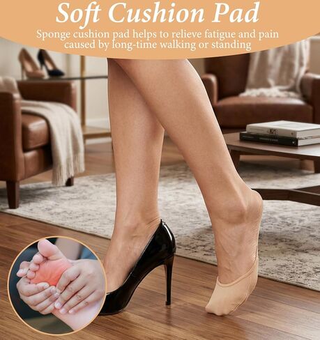 4 Pairs Toe Socks for Mules Heels, Mule Socks for Women & Mules with Cushioned Ball of Foot, Cotton with Sponge Padding & Silicone Grip (Nude/Black) in Kuwait