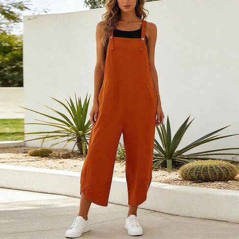 Barrel Overalls Women Casual Jumpsuits Summer Adjustable Straps Bib Overall Plus Size Spring Outfits with Pockets M-5XL in Kuwait