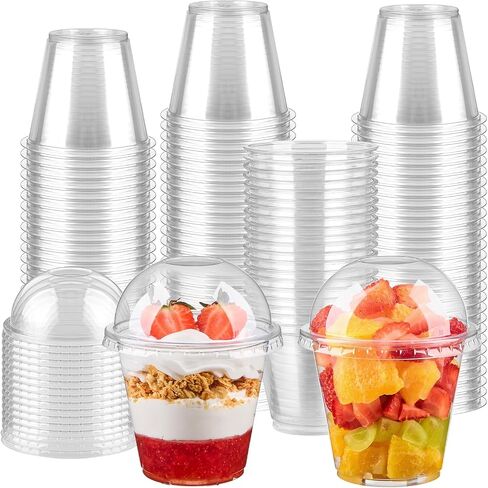 Qeirudu 50 Pack 9 Oz Clear Plastic Dessert Cups with Dome Lids No Hole, Parfait Cups Party Serving Cups for Ice Creams, Cakes, Fruits, Snacks in Kuwait
