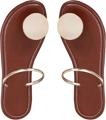 MakeMeChic Women's Leather Metal Thong Sandal Open Toe Flip Flops Slippers Summer Beach Vacation Flat Sandals in Kuwait