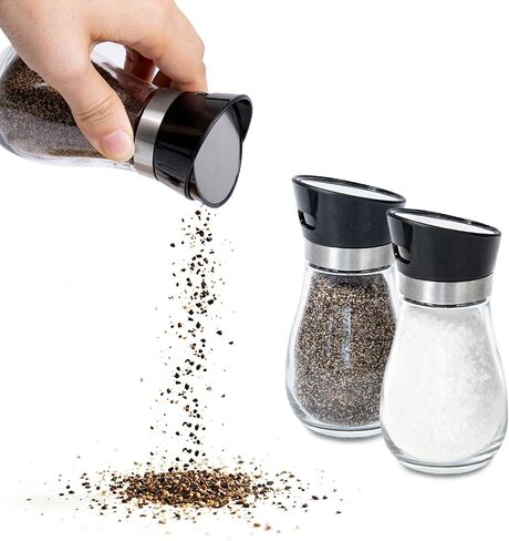 Salt & Pepper Shaker مجموعة للمطبخ - 4 أوقية من الهزازات والفلفل من الزجاج الصافي مع غطاء الفولاذ المقاوم للصدأ ، وثقوب صب قابلة للتعديل ، للأملاح ، الفلفل الأرضي والتوابل ، مجموعة من 2 in Kuwait