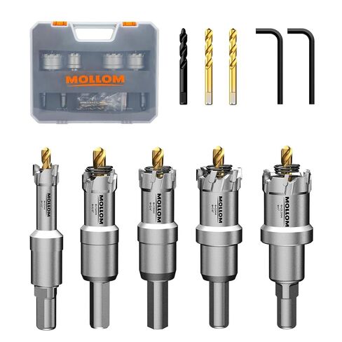 TCT Carbide Hole Saw Kit for Hard Metal 11Pcs in Total(16-48mm), 6Pcs Hole Cutters with 3Pcs Extra Pilot Drill bits and 2Pcs Hex Keys for Stainless Steel, Iron,Aluminum,Alloy,Metal. in Kuwait