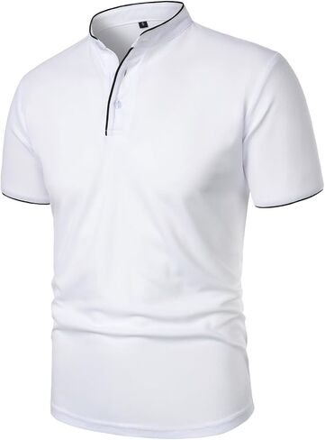 Men's Golf Henley Shirt Band Collar Short Sleeve Tops Casual Summer Tshirts Business Work Outfits in Kuwait