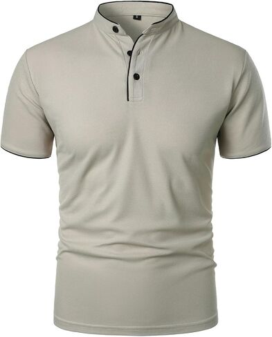 Men's Golf Henley Shirt Band Collar Short Sleeve Tops Casual Summer Tshirts Business Work Outfits in Kuwait