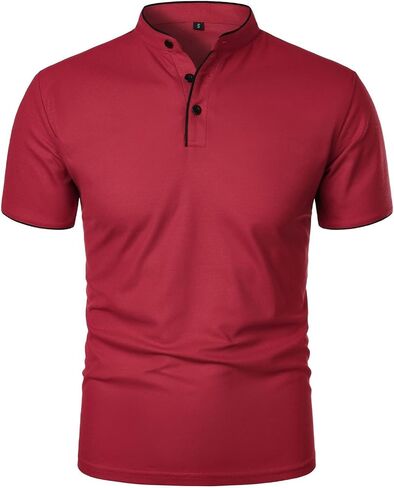 Men's Golf Henley Shirt Band Collar Short Sleeve Tops Casual Summer Tshirts Business Work Outfits in Kuwait
