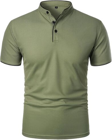 Men's Golf Henley Shirt Band Collar Short Sleeve Tops Casual Summer Tshirts Business Work Outfits in Kuwait