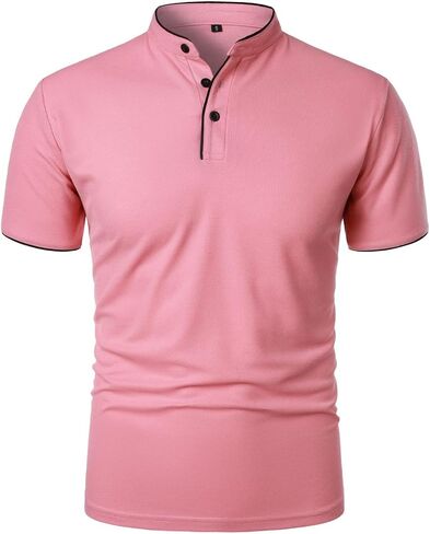 Men's Golf Henley Shirt Band Collar Short Sleeve Tops Casual Summer Tshirts Business Work Outfits in Kuwait