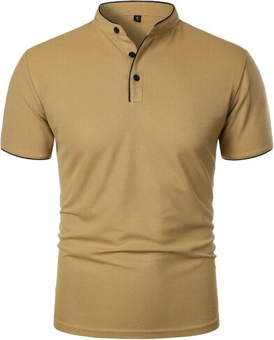 Men's Golf Henley Shirt Band Collar Short Sleeve Tops Casual Summer Tshirts Business Work Outfits in Kuwait