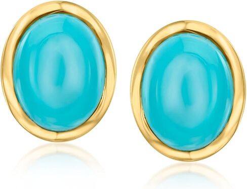 Ross-Simons Bezel-Set Turquoise Stud Earrings in 18kt Gold Over Sterling in Saudi Arabia