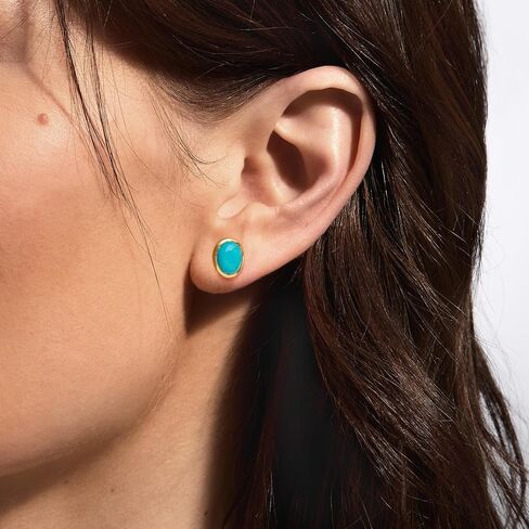 Ross-Simons Bezel-Set Turquoise Stud Earrings in 18kt Gold Over Sterling in Saudi Arabia
