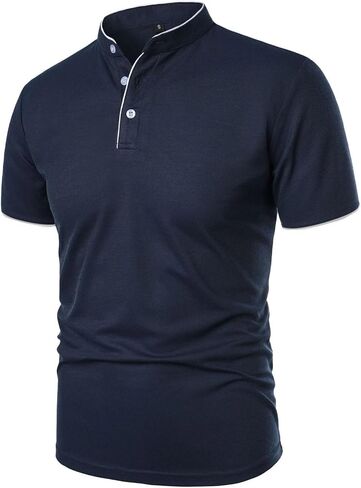 Men's Golf Henley Shirt Band Collar Short Sleeve Tops Casual Summer Tshirts Business Work Outfits in Kuwait