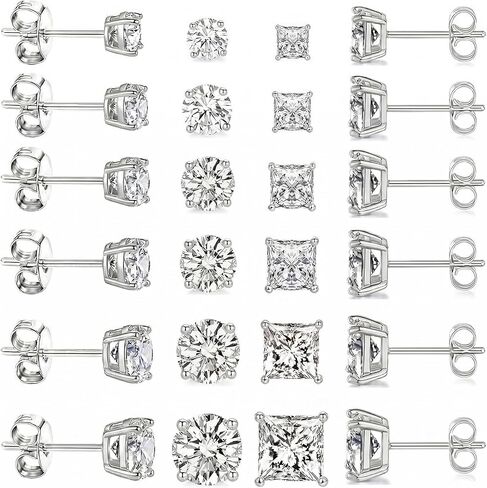 12 Pairs Stud Earrings Set, 3-8mm Cubic Zirconia Earrings for Women & Men 316L Stainless Steel Earring Hypoallergenic Small Earring Nickel Free in Saudi Arabia