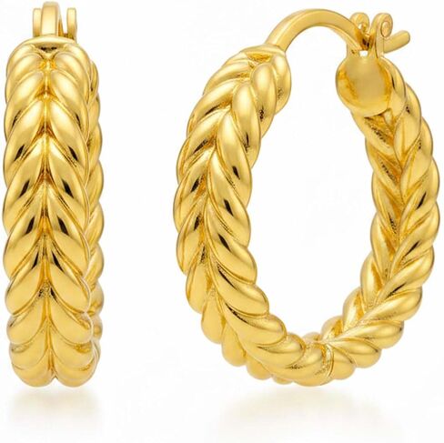 Hoop Earrings for Women 14K Gold Plated Earrings Hoops Hypoallergenic Jewelry Gift for Womens Birthday Anniversary Mother's Day in Kuwait