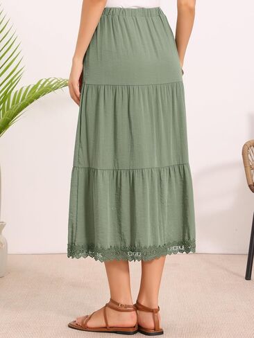Allegra K Summer Maxi Skirt for Women's Tiered Elastic High Waist A-Line Casual Beach Long Skirts in Kuwait