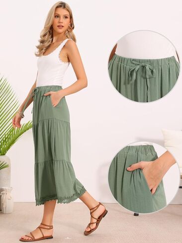 Allegra K Summer Maxi Skirt for Women's Tiered Elastic High Waist A-Line Casual Beach Long Skirts in Kuwait