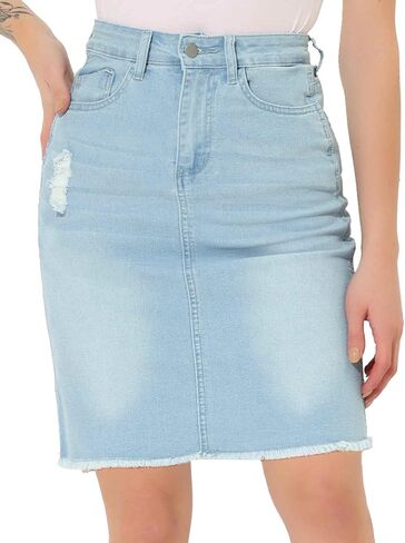 Allegra K Denim Skirt for Women's Casual Distressed Knee Length Jeans Skirts X-Large Light Blue in Kuwait