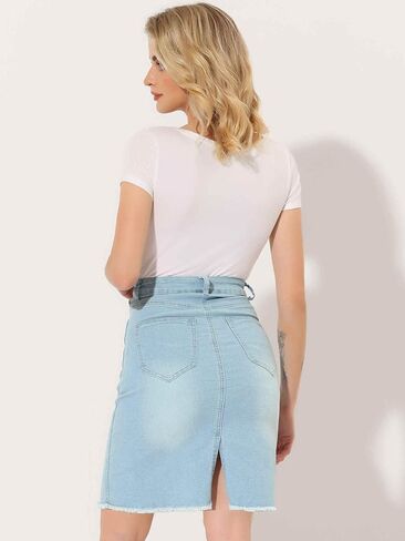 Allegra K Denim Skirt for Women's Casual Distressed Knee Length Jeans Skirts X-Large Light Blue in Kuwait