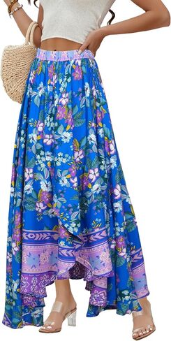 Women's Flowy Elastic High Waist Maxi Skirt Bohemian Casual Skirt for Beach Party Holiday in Saudi Arabia